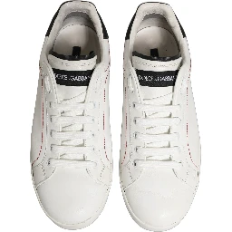 White Black Leather Lace Up Sneakers Shoes