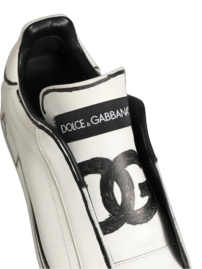 White Leather Portofino Low Top Sneakers Shoes