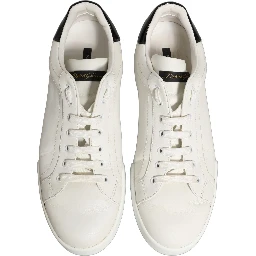 White Black Leather Lace Up Sneakers Shoes