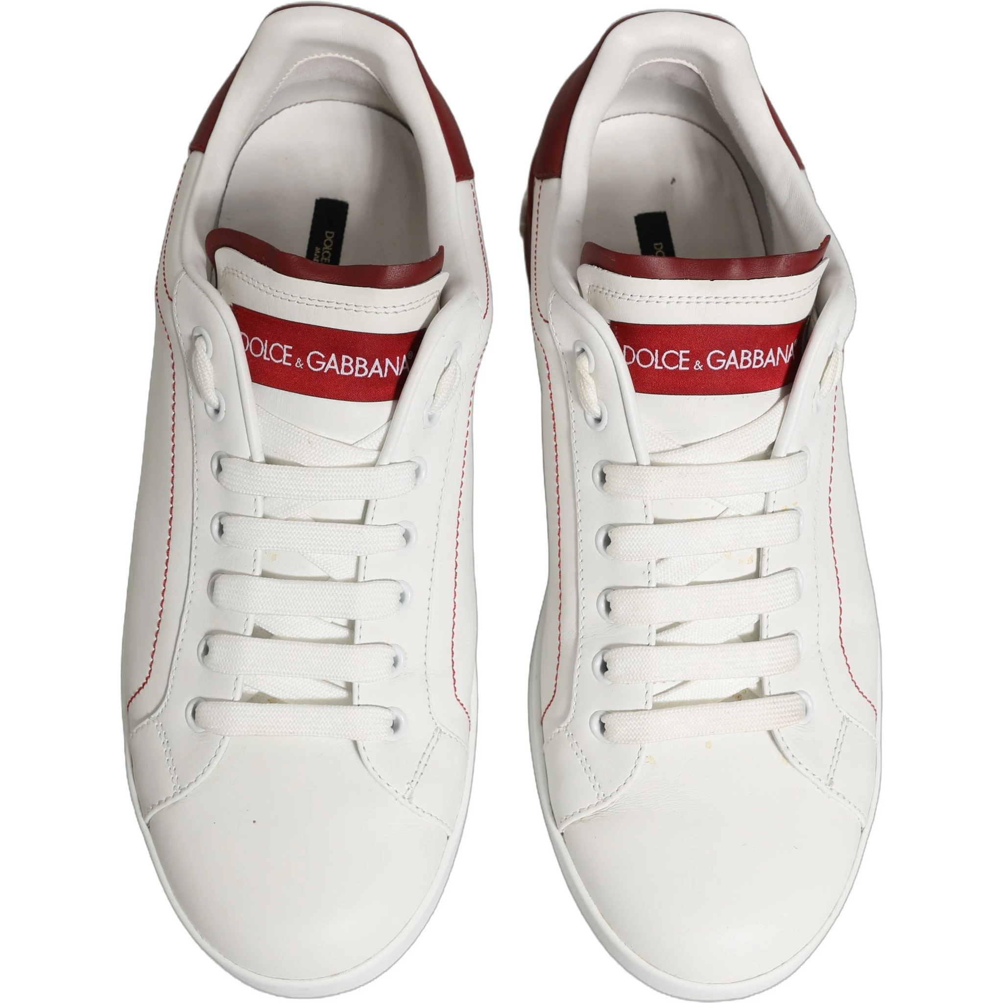 White Red Leather Lace Up Sneakers Shoes