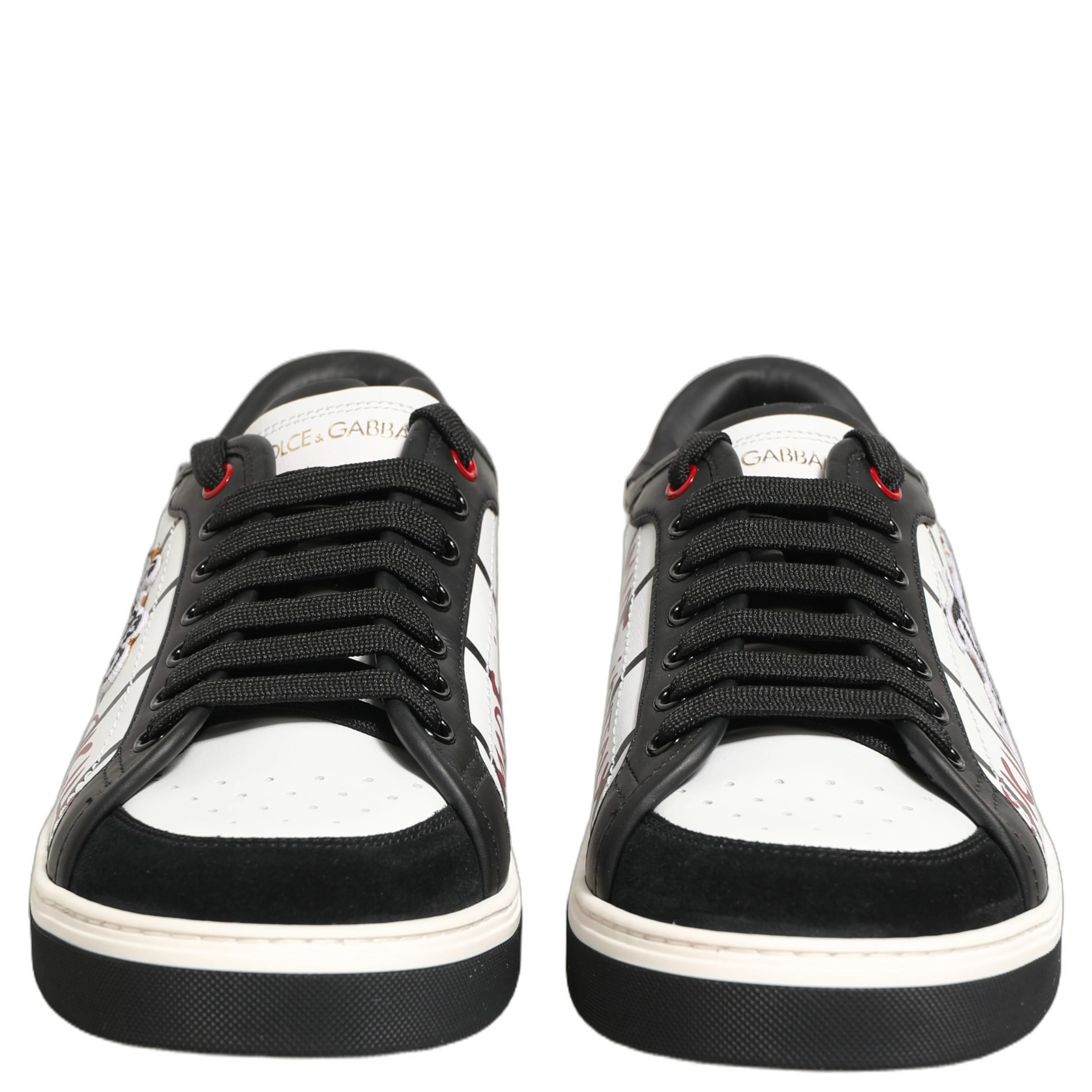 White Black DG Logo King Patch Low-Top Sneaker Shoes