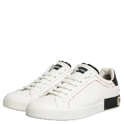 White Black Leather Lace Up Sneakers Shoes