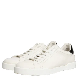 White Black Leather Lace Up Sneakers Shoes