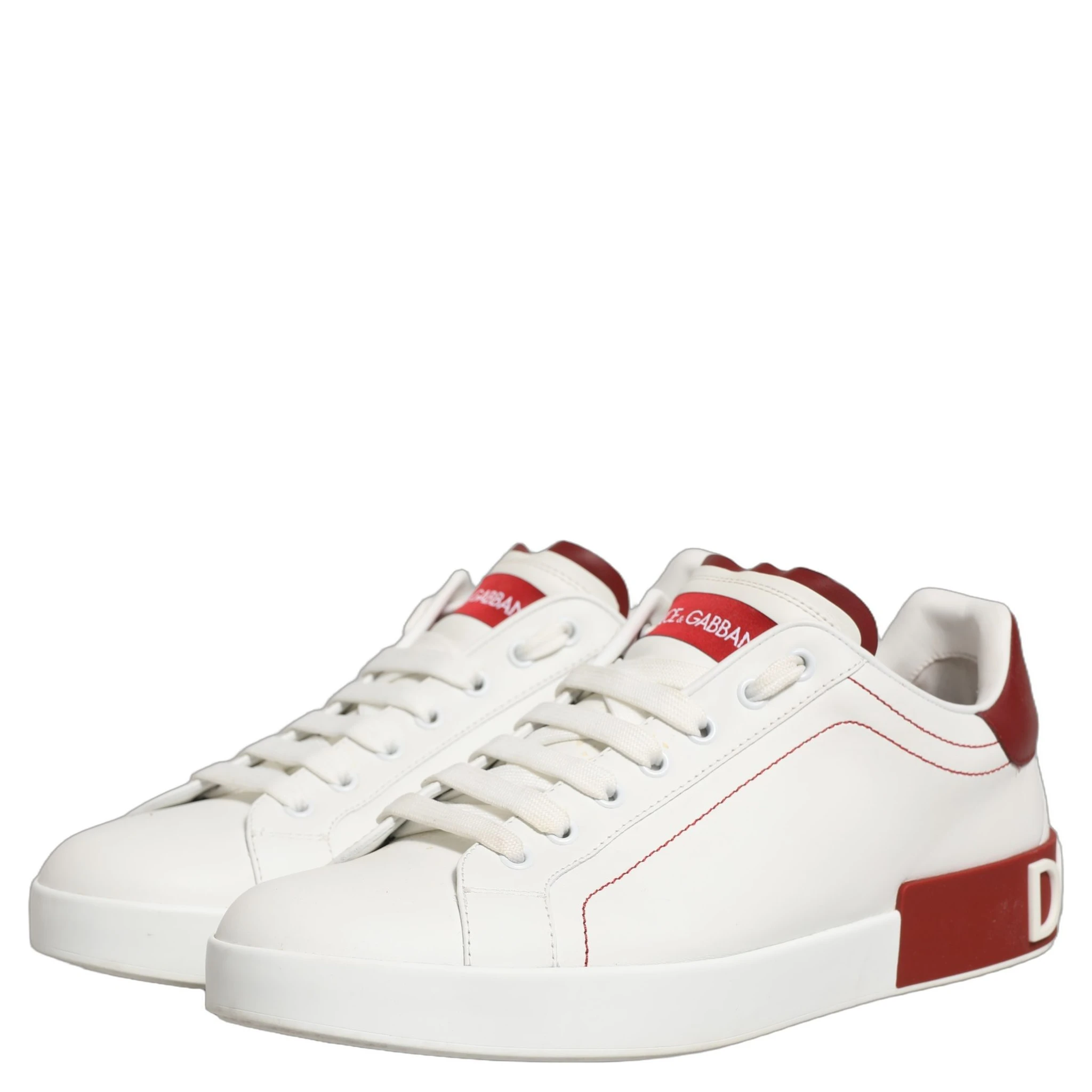 White Red Leather Lace Up Sneakers Shoes
