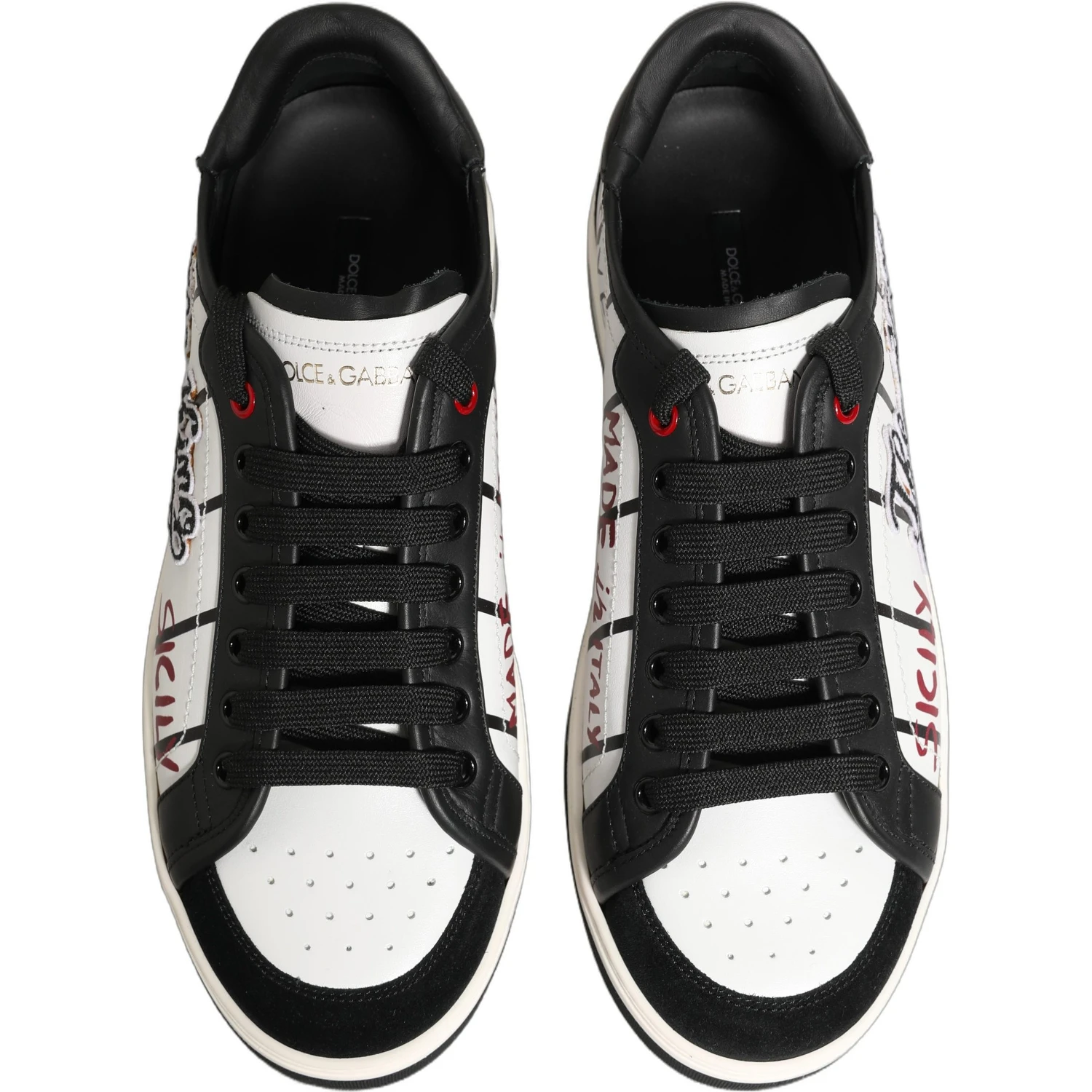 White Black DG Logo King Patch Low-Top Sneaker Shoes