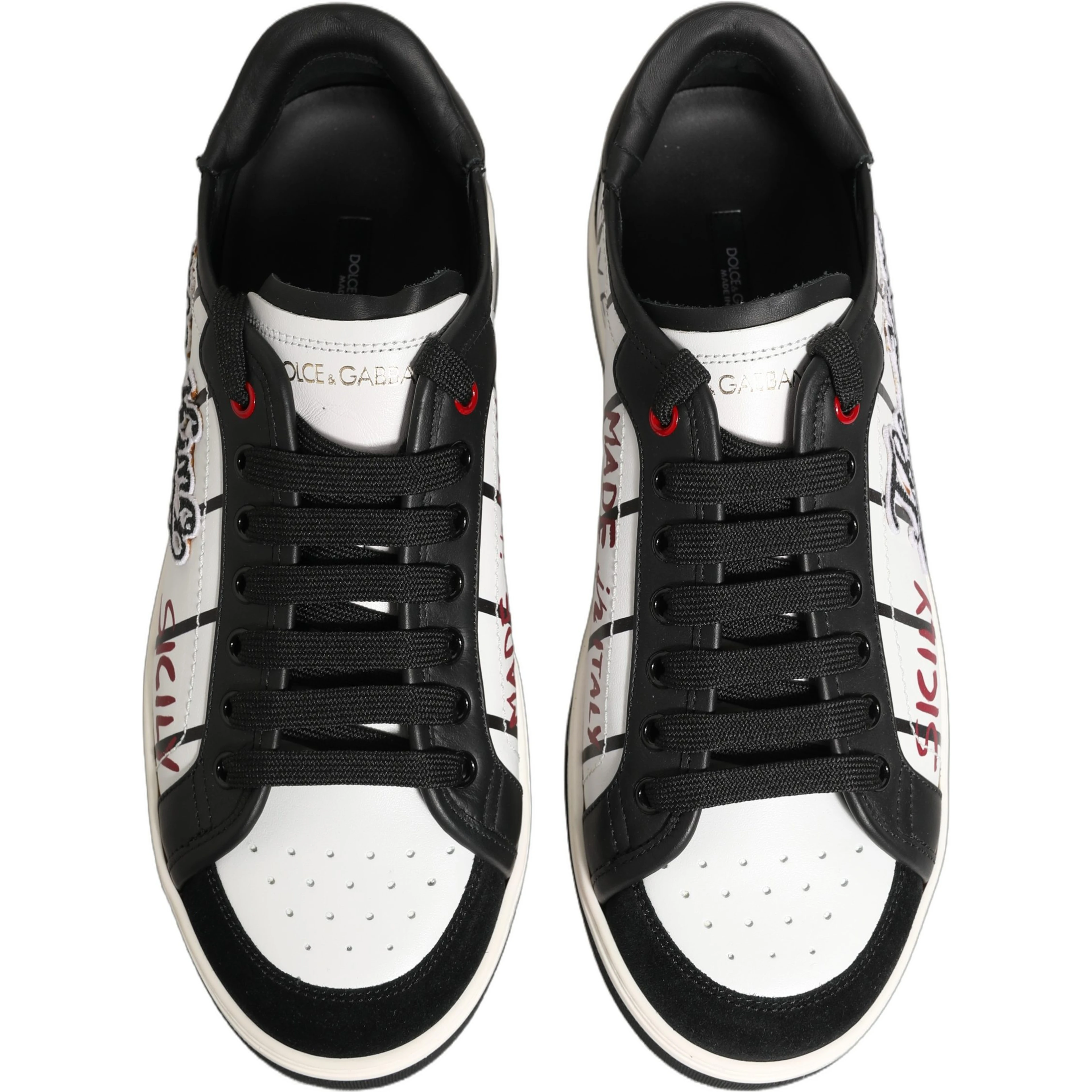 White Black DG Logo King Patch Low-Top Sneaker Shoes