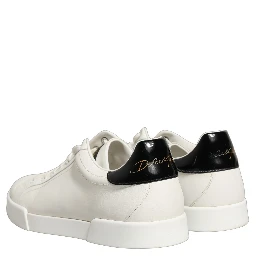 White Black Leather Lace Up Sneakers Shoes