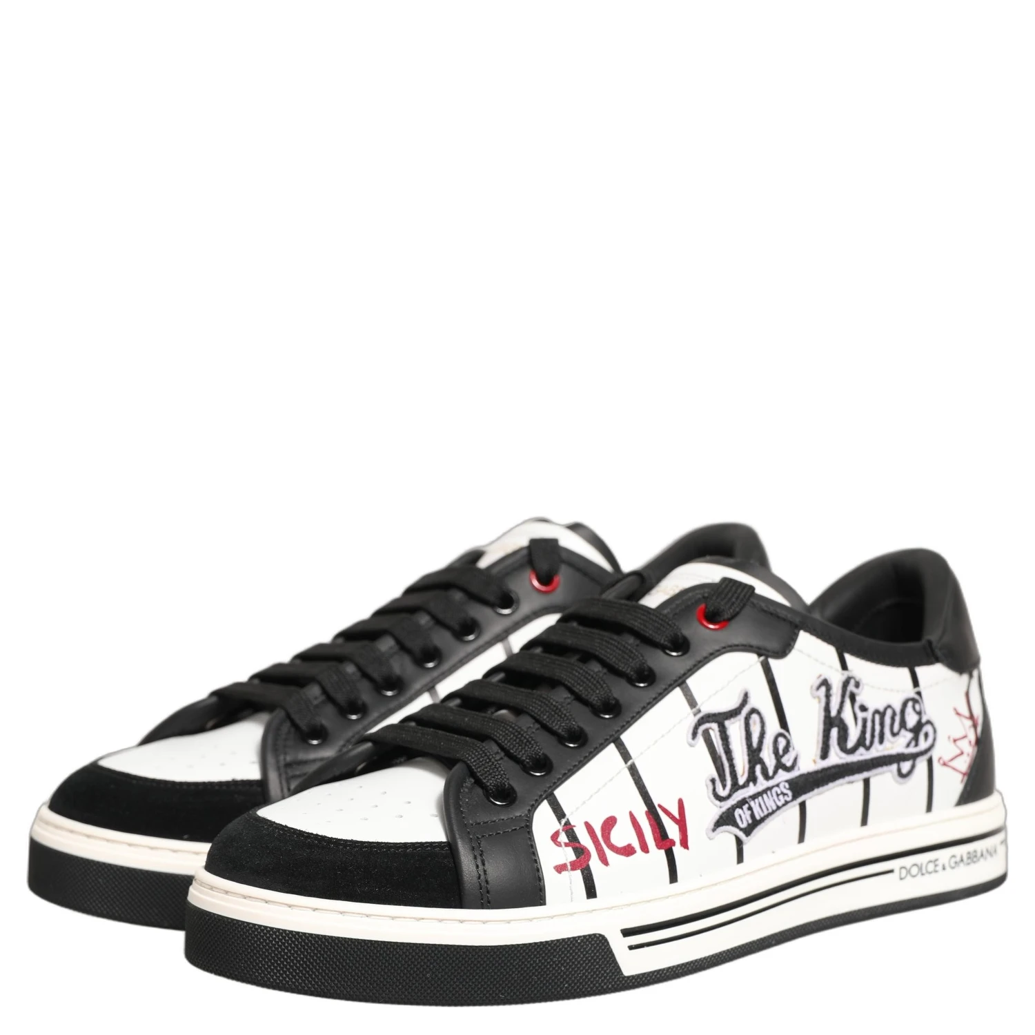 White Black DG Logo King Patch Low-Top Sneaker Shoes