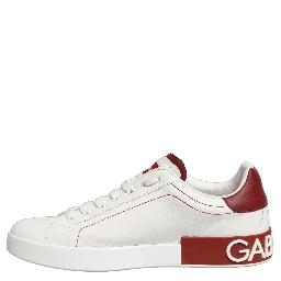 White Red Leather Lace Up Sneakers Shoes
