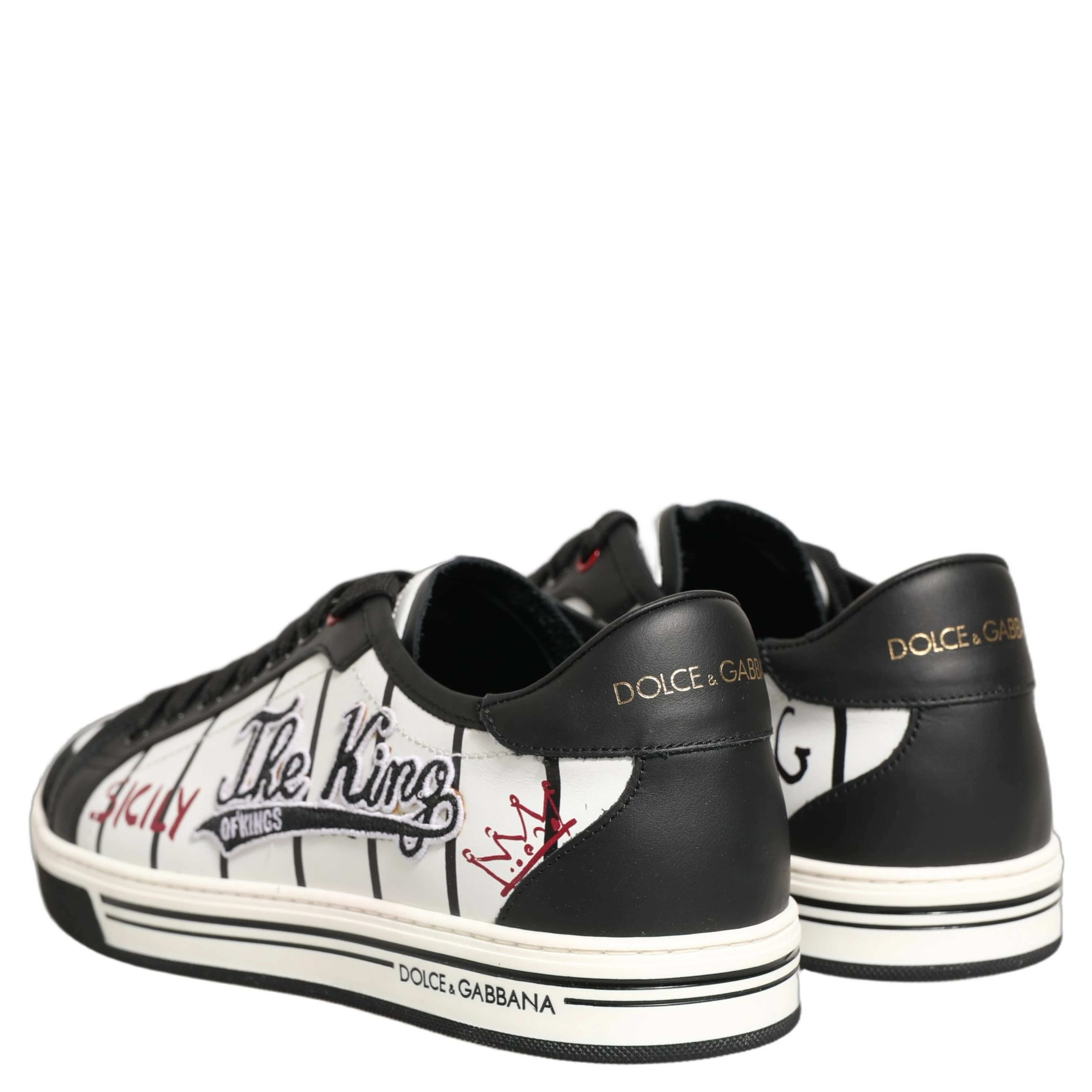 White Black DG Logo King Patch Low-Top Sneaker Shoes
