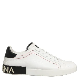 White Black Leather Lace Up Sneakers Shoes