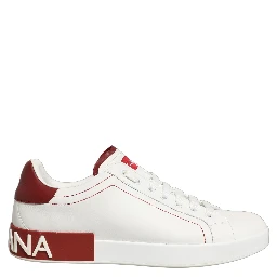 White Red Leather Lace Up Sneakers Shoes