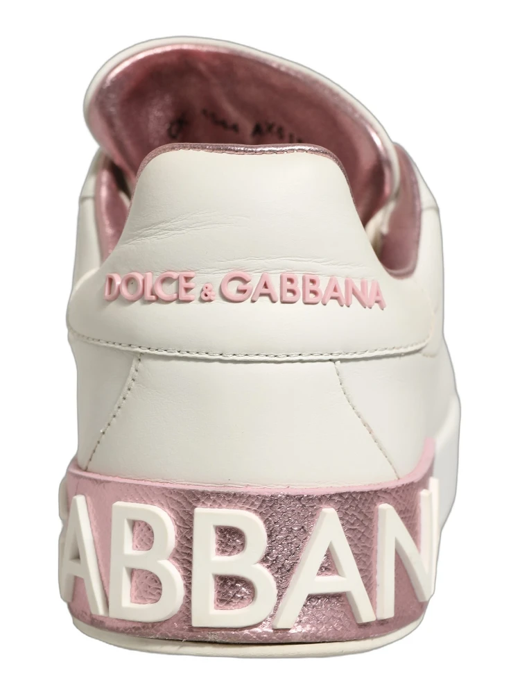 White Pink Leather Low Top Sneakers Shoes