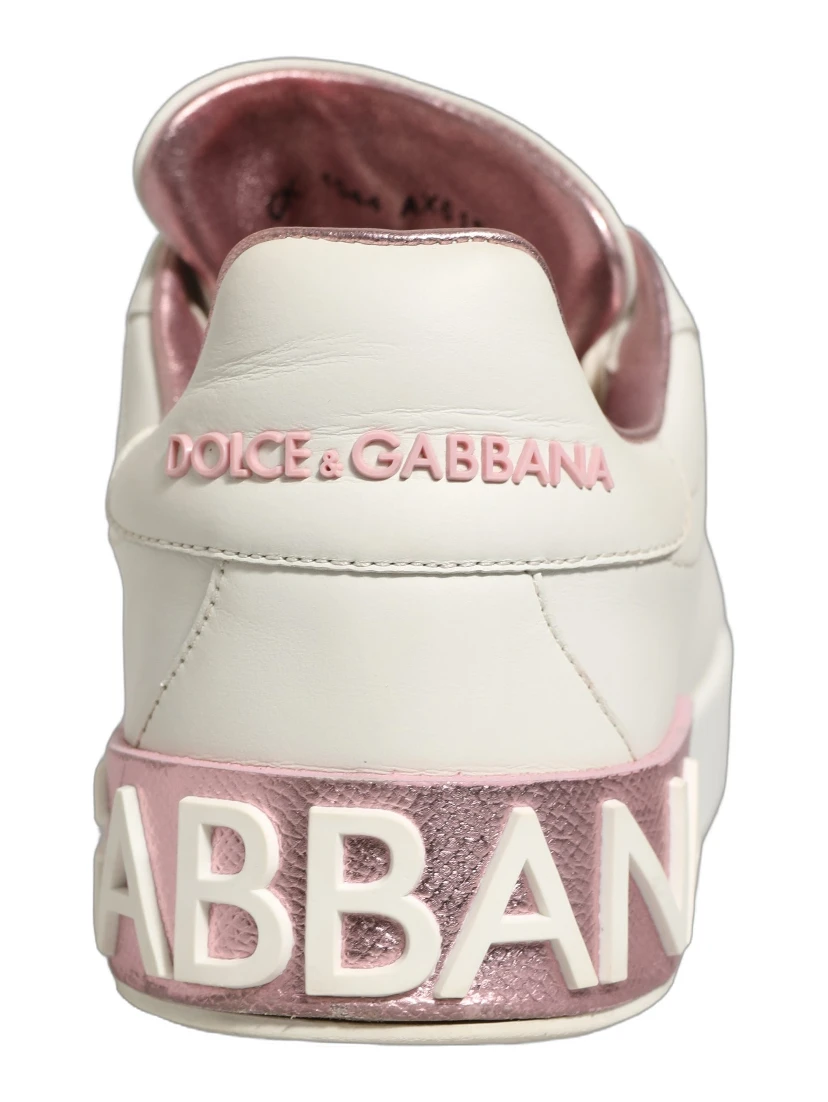 White Pink Leather Low Top Sneakers Shoes