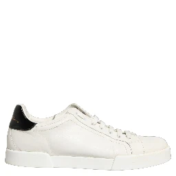 White Black Leather Lace Up Sneakers Shoes