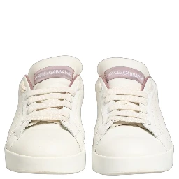 White Pink Leather Low Top Sneakers Shoes
