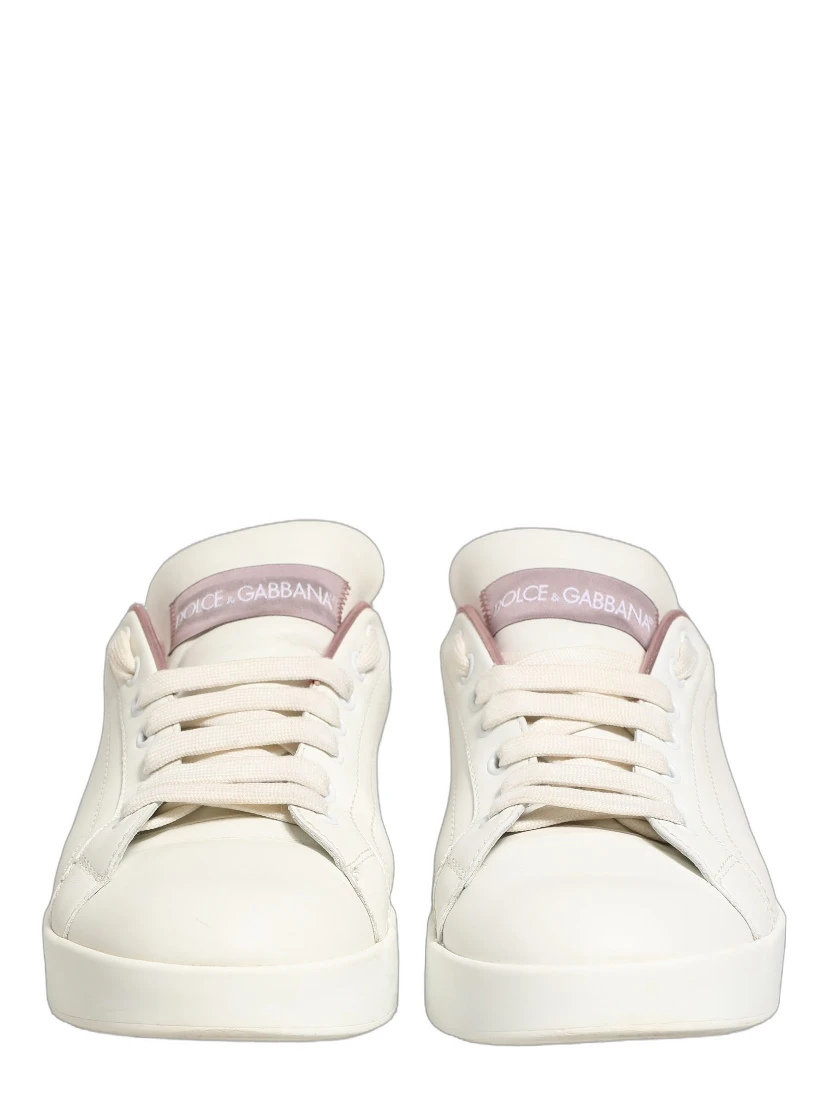 White Pink Leather Low Top Sneakers Shoes