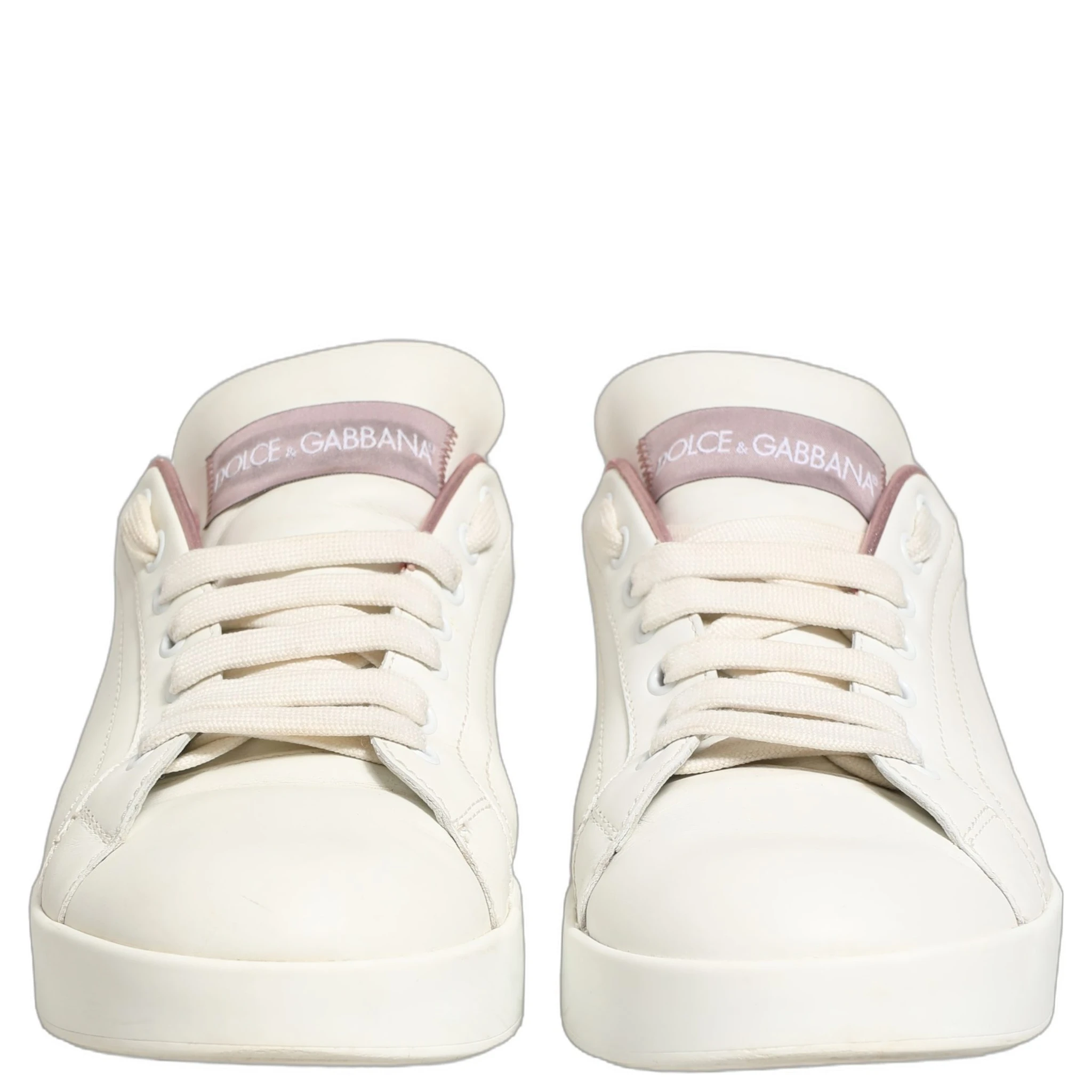 White Pink Leather Low Top Sneakers Shoes