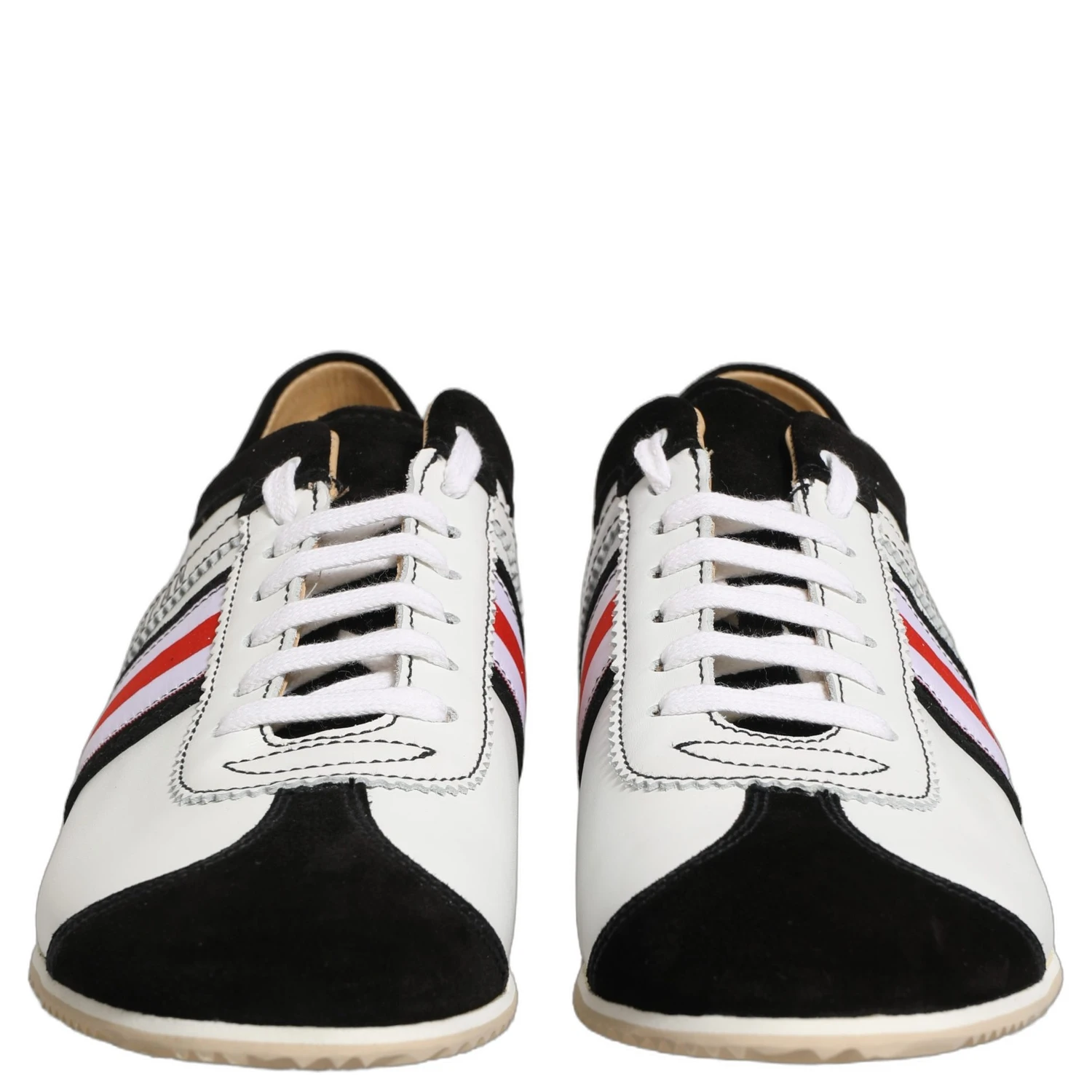 Black White Leather Suede Low Top Sneakers Shoes