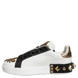White Gold Studded Portofino Sneakers Shoes