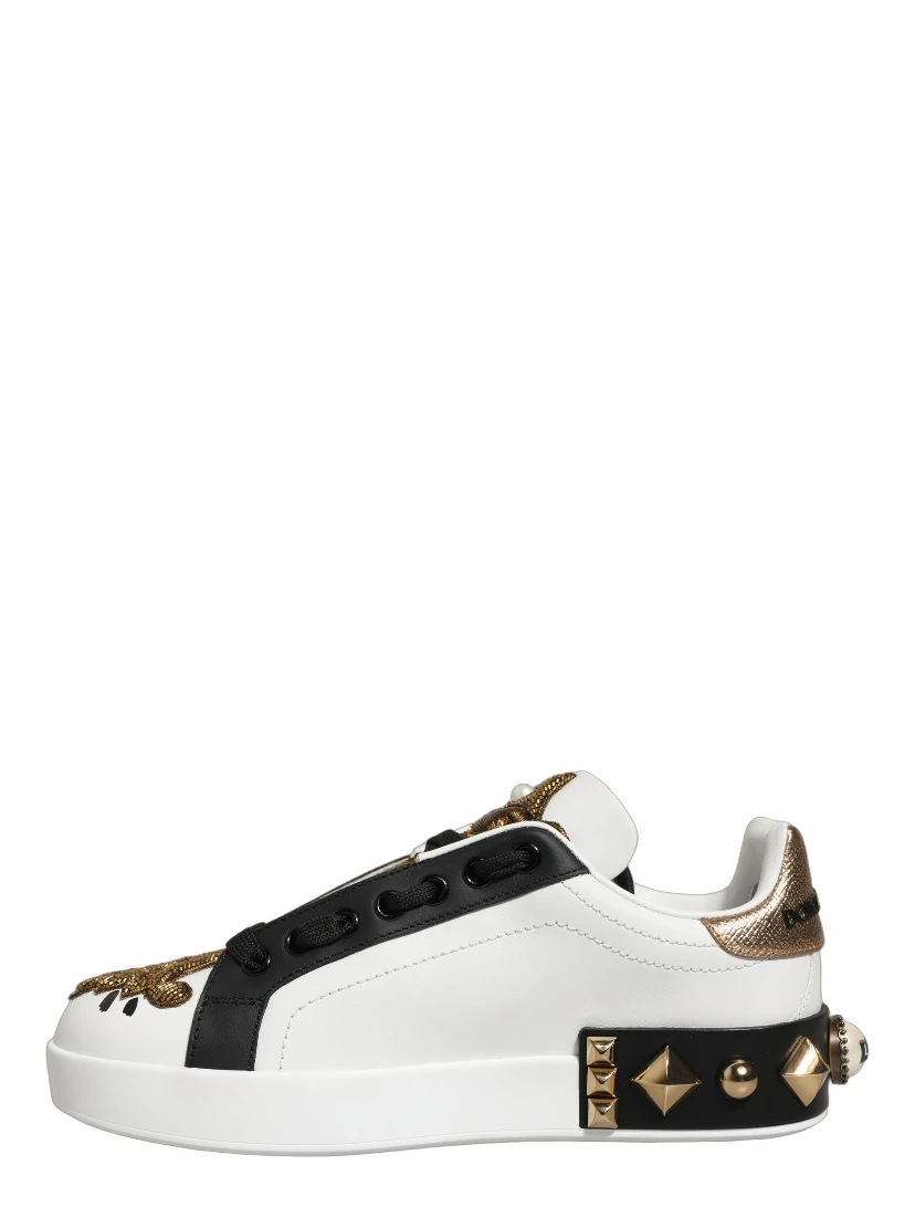 White Gold Studded Portofino Sneakers Shoes
