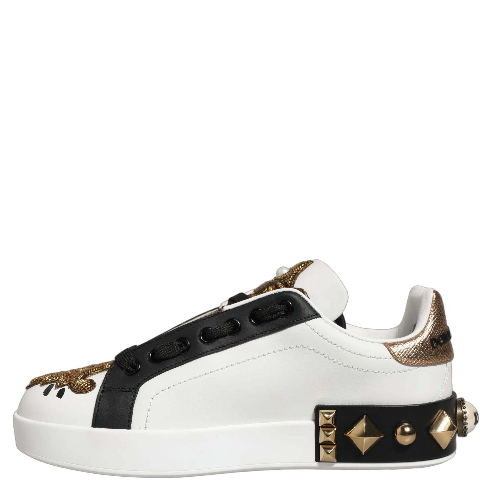 White Gold Studded Portofino Sneakers Shoes