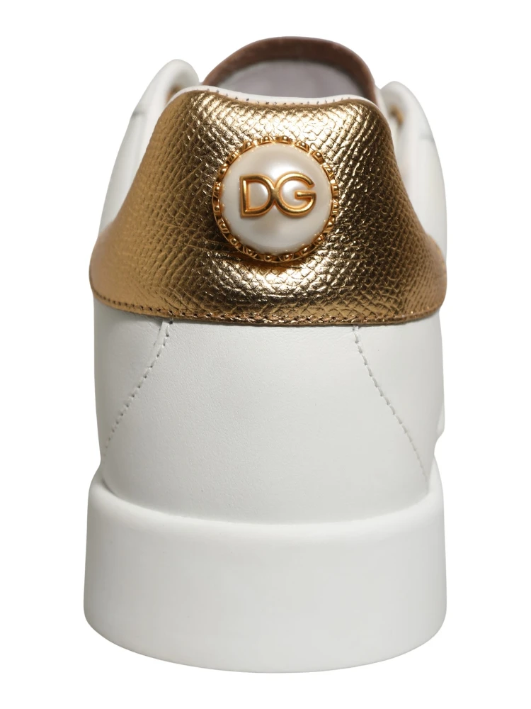White Gold Embellished Low Top Sneakers Shoes