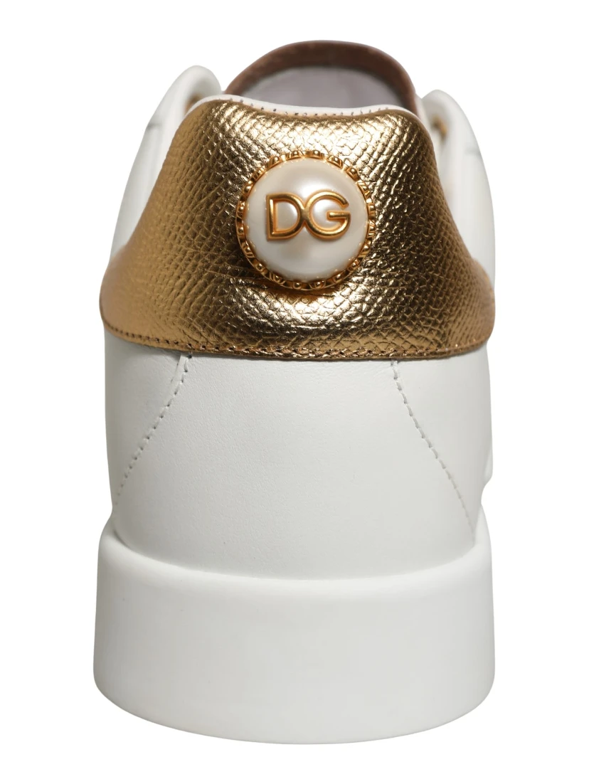 White Gold Embellished Low Top Sneakers Shoes