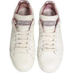 White Pink Leather Low Top Sneakers Shoes