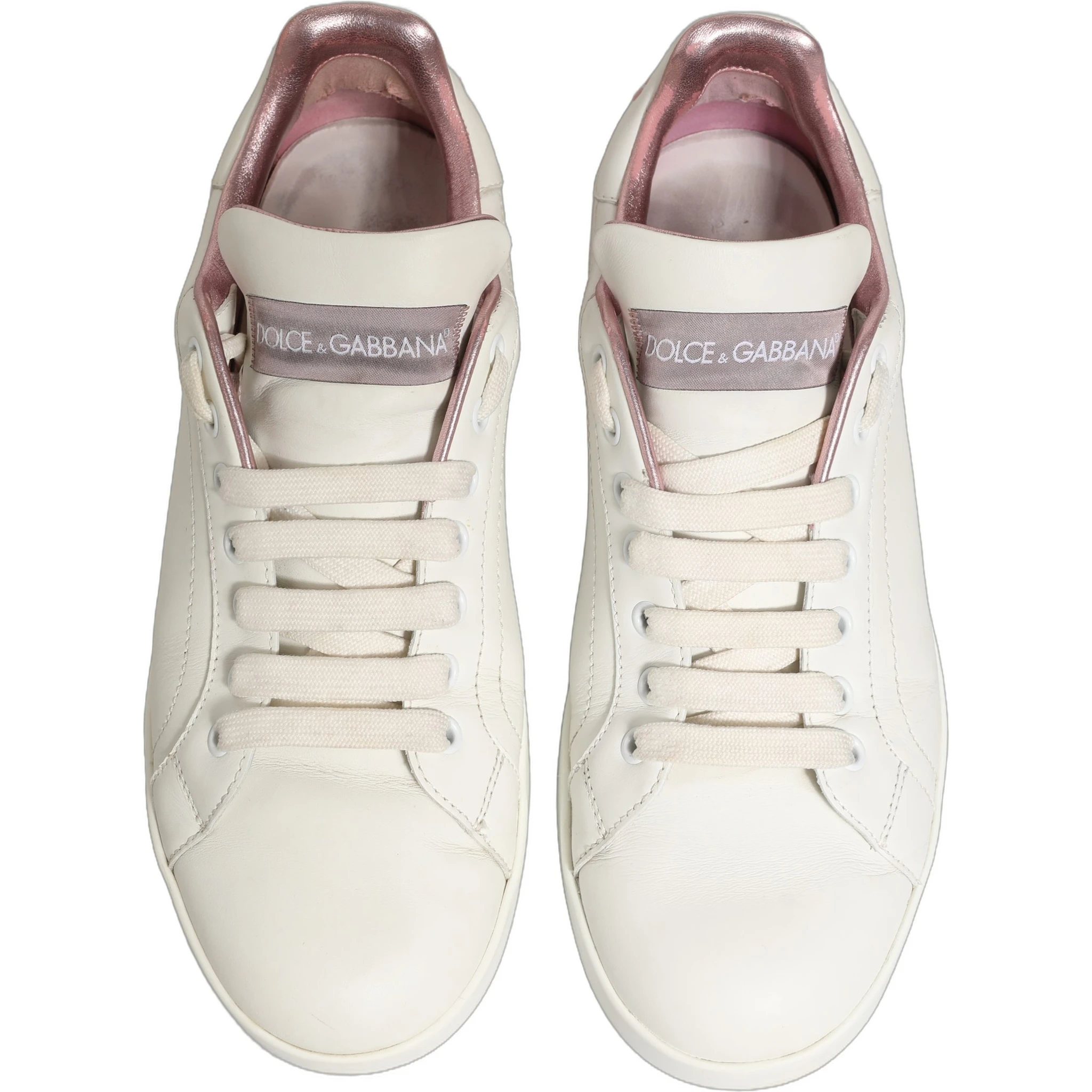 White Pink Leather Low Top Sneakers Shoes