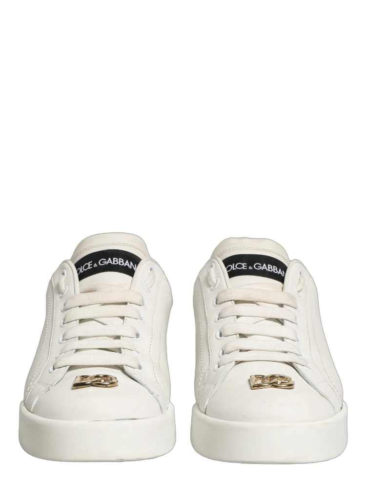 White Leather Logo Plaque Low Top Sneakers Shoes
