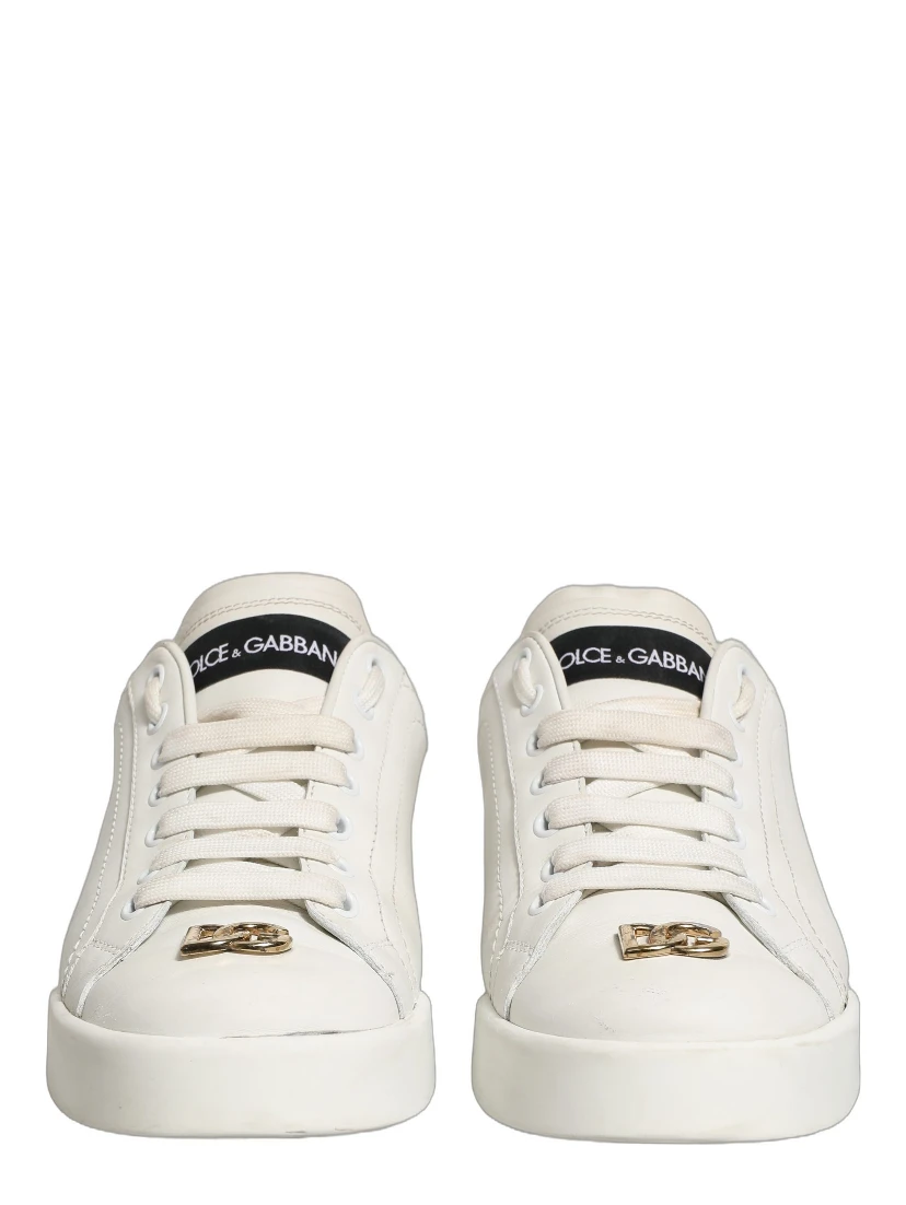 White Leather Logo Plaque Low Top Sneakers Shoes