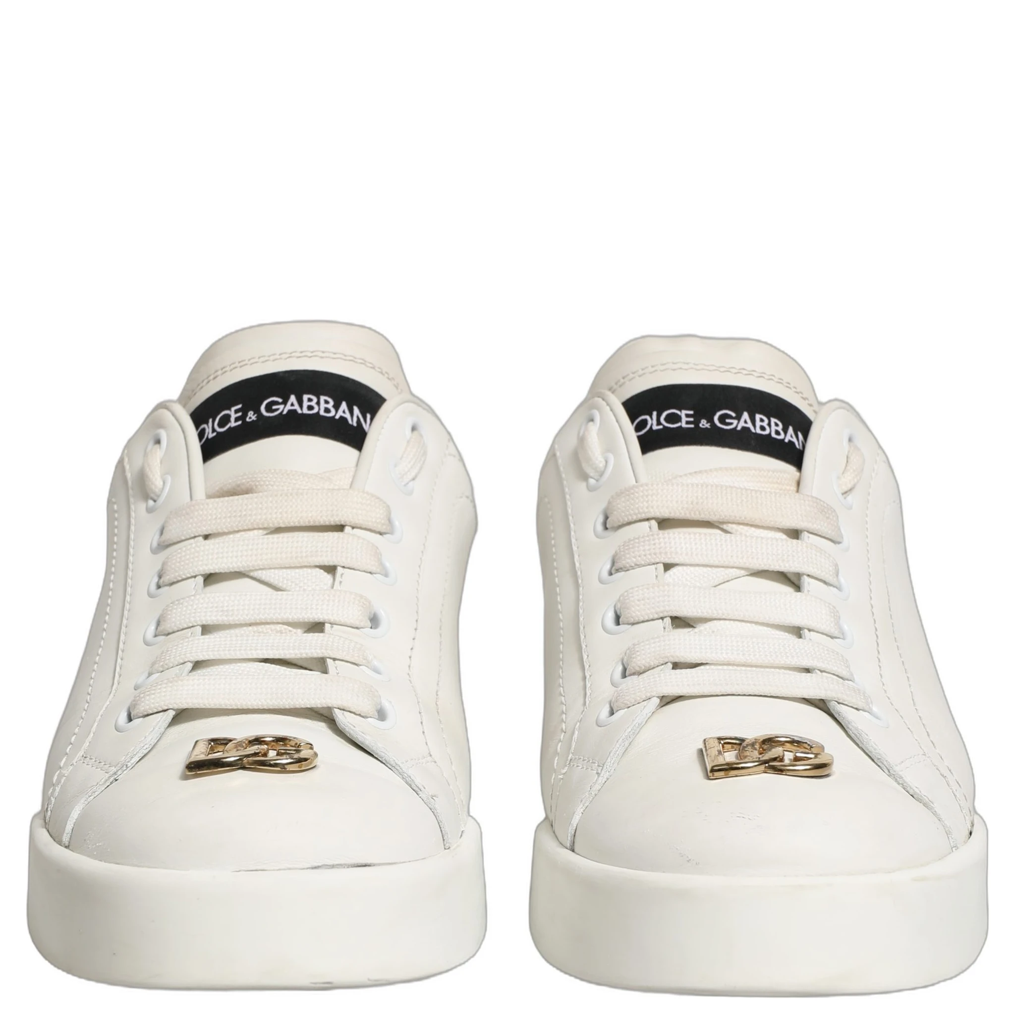 White Leather Logo Plaque Low Top Sneakers Shoes