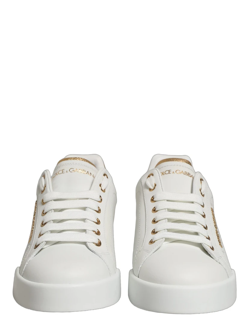 White Gold Embellished Low Top Sneakers Shoes