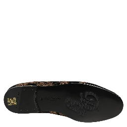 Black Floral Jacquard Dress Loafers Shoes