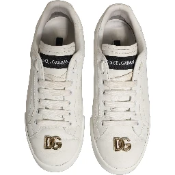 White Leather Logo Plaque Low Top Sneakers Shoes