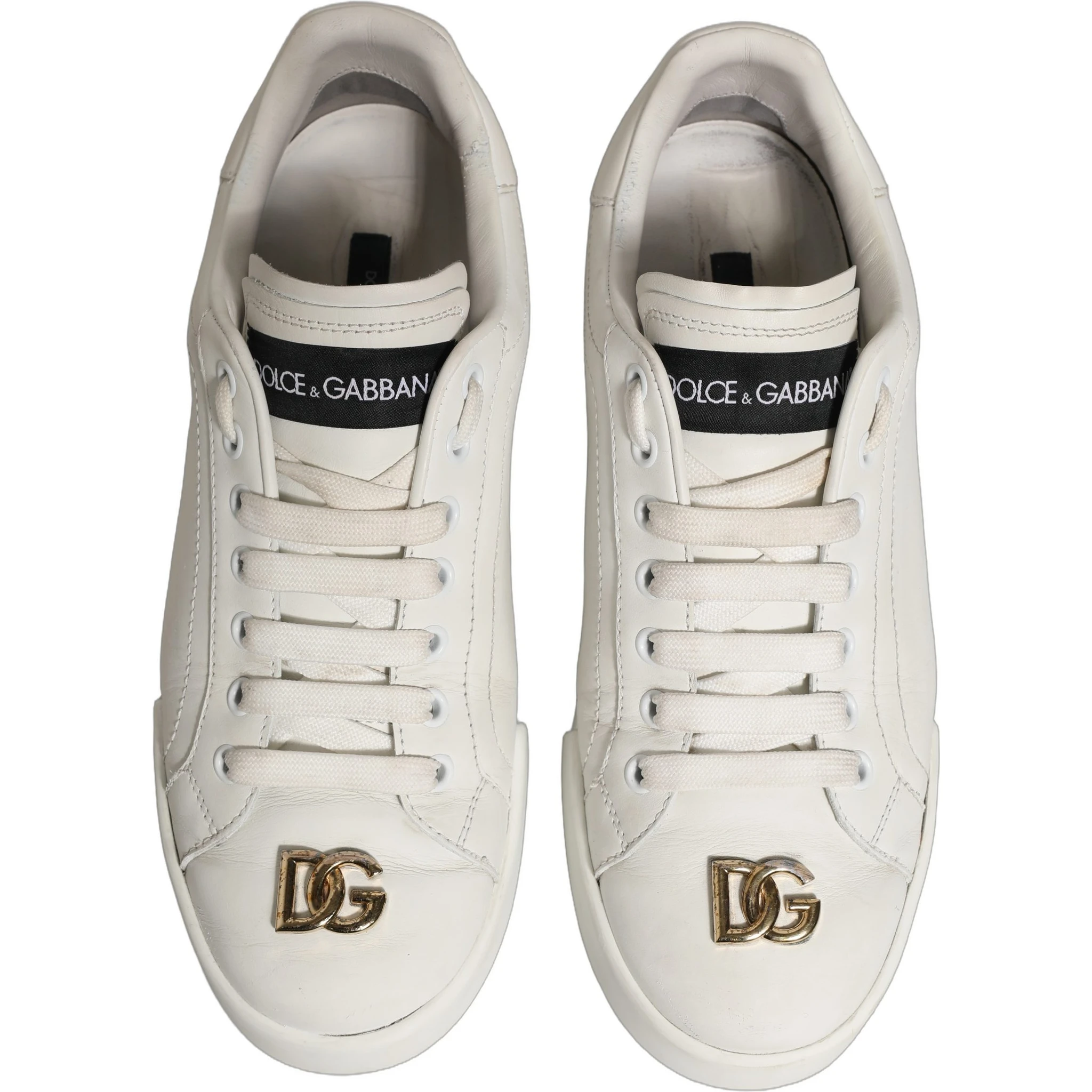 White Leather Logo Plaque Low Top Sneakers Shoes