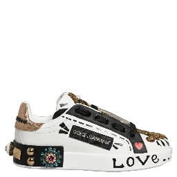 White Gold Studded Portofino Sneakers Shoes