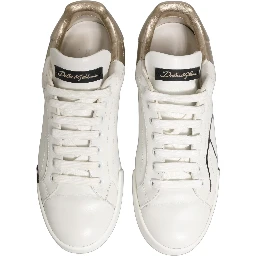 White Gold Low Top Leather Sneakers Shoes