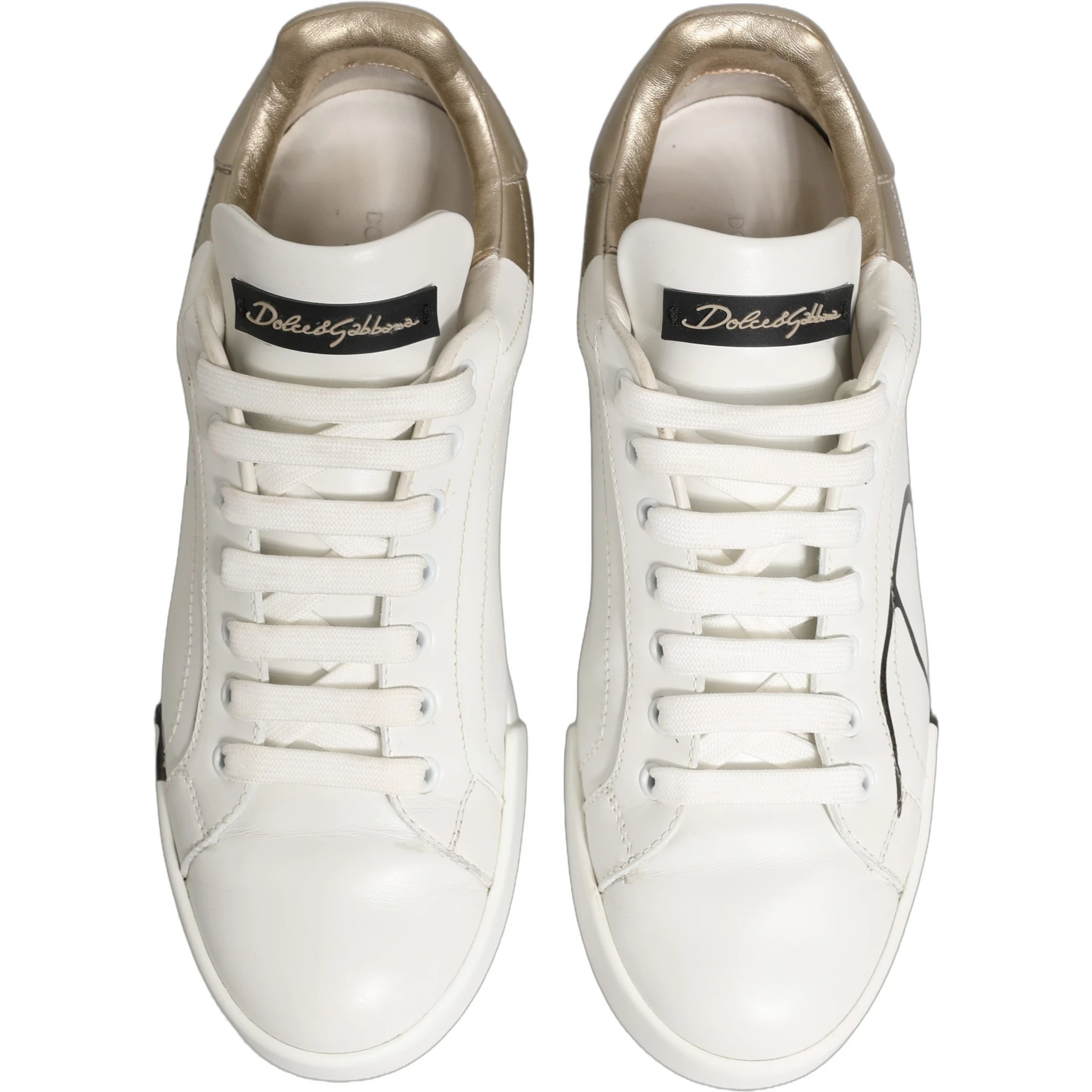 White Gold Low Top Leather Sneakers Shoes
