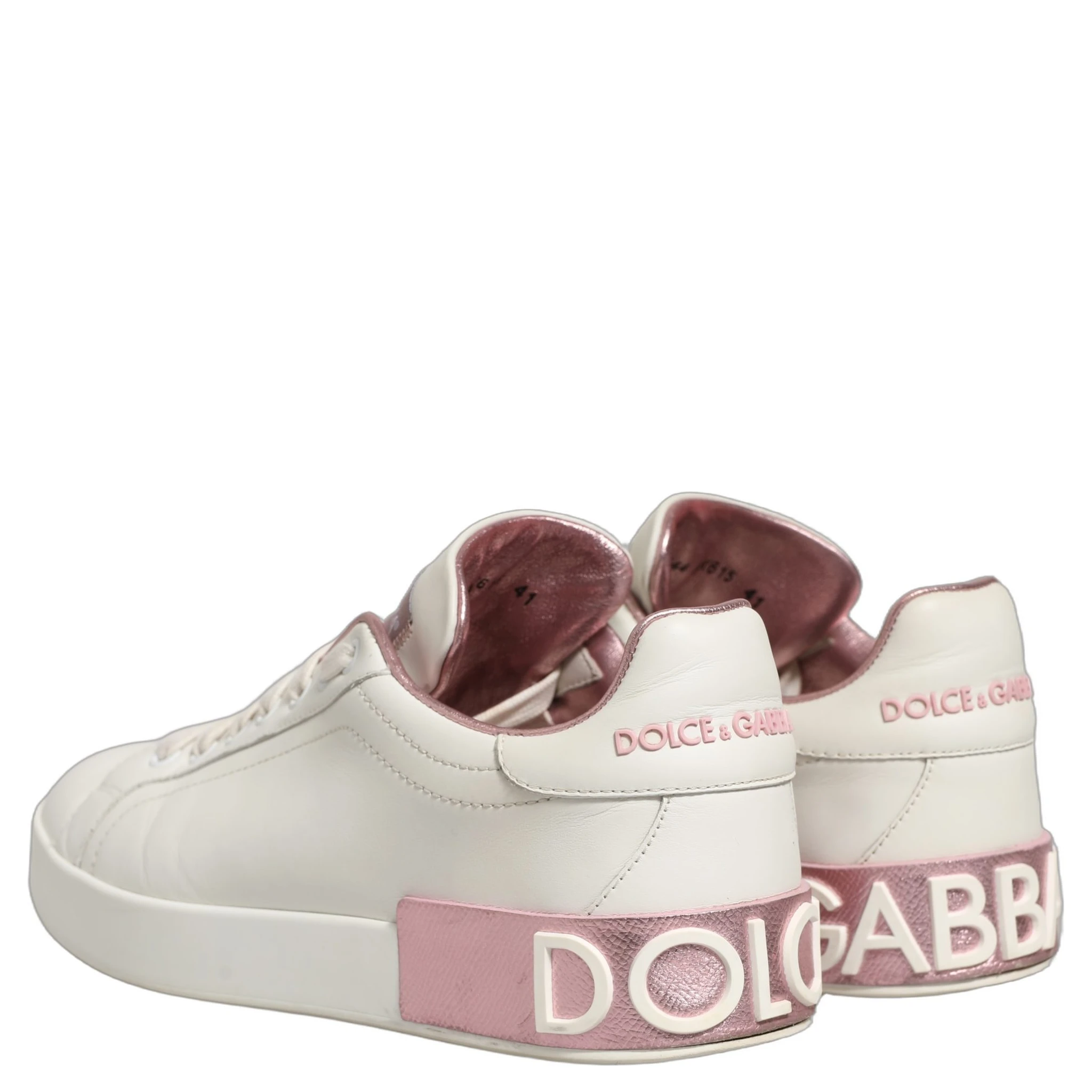 White Pink Leather Low Top Sneakers Shoes