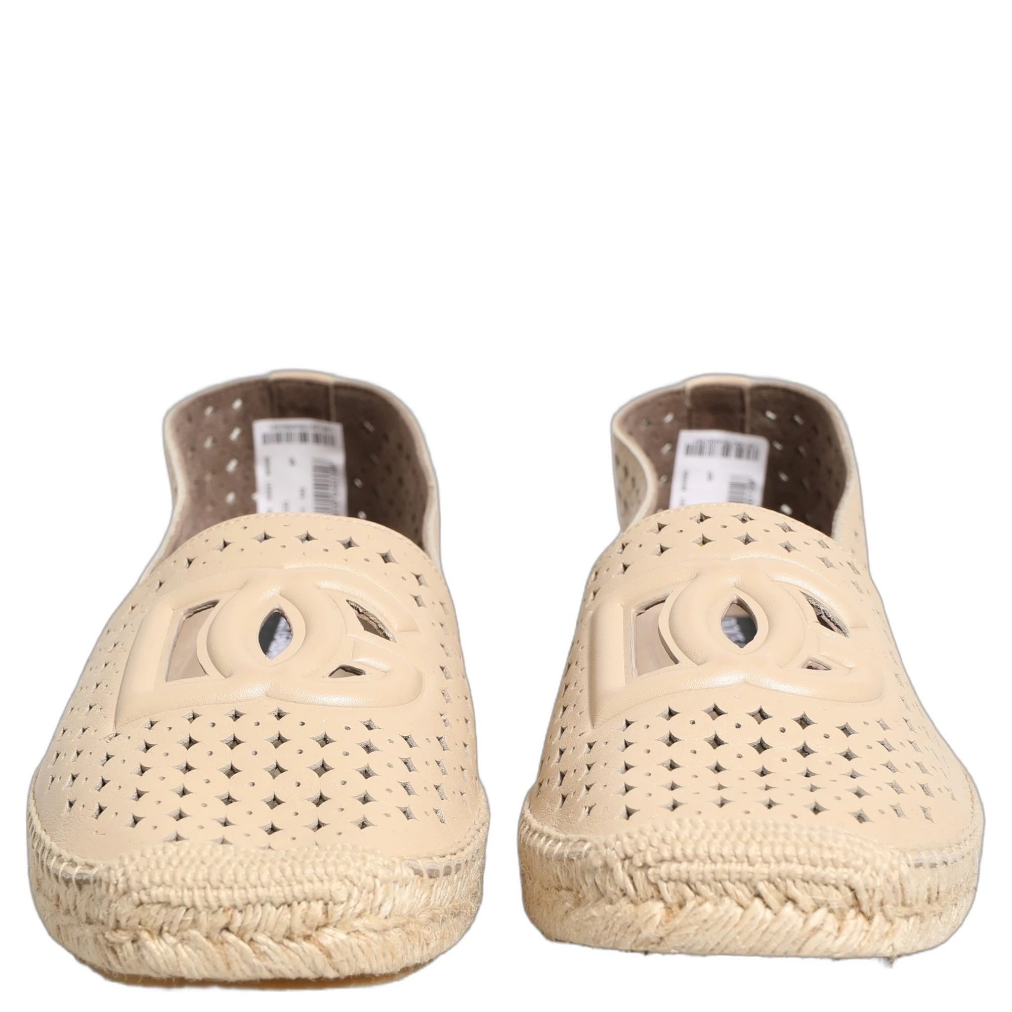 Beige Leather Cutout Logo Espadrilles Shoes