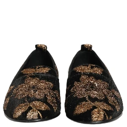 Black Floral Jacquard Dress Loafers Shoes