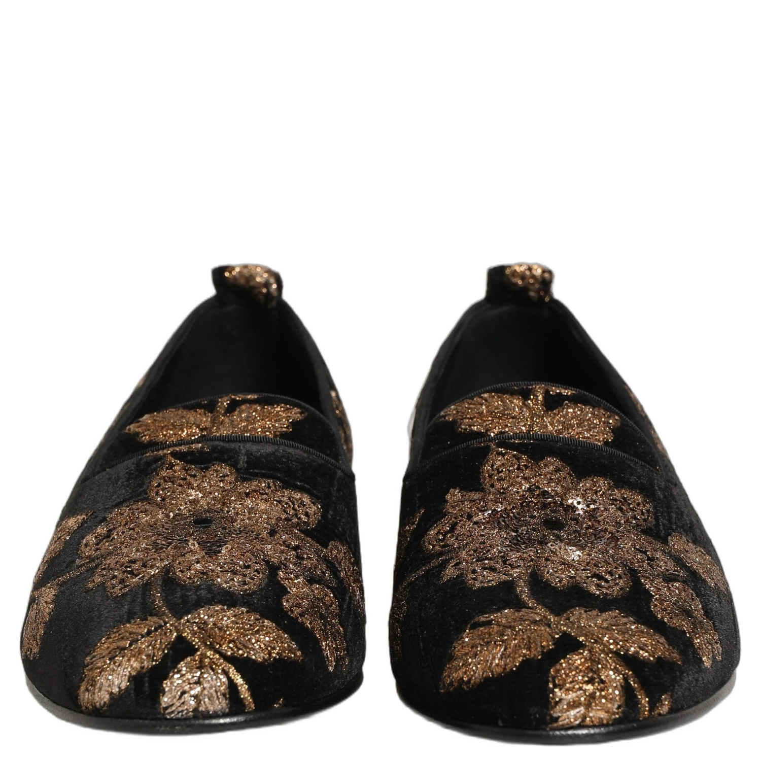 Black Floral Jacquard Dress Loafers Shoes