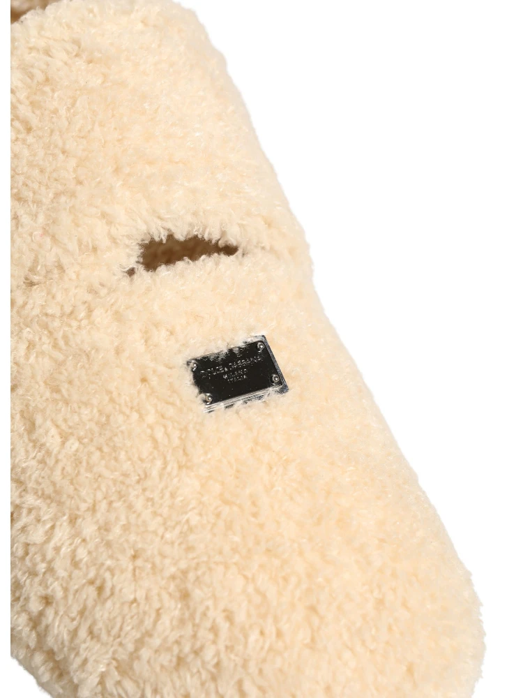 Beige Faux Fur Flats Men Slides Sandals Shoes
