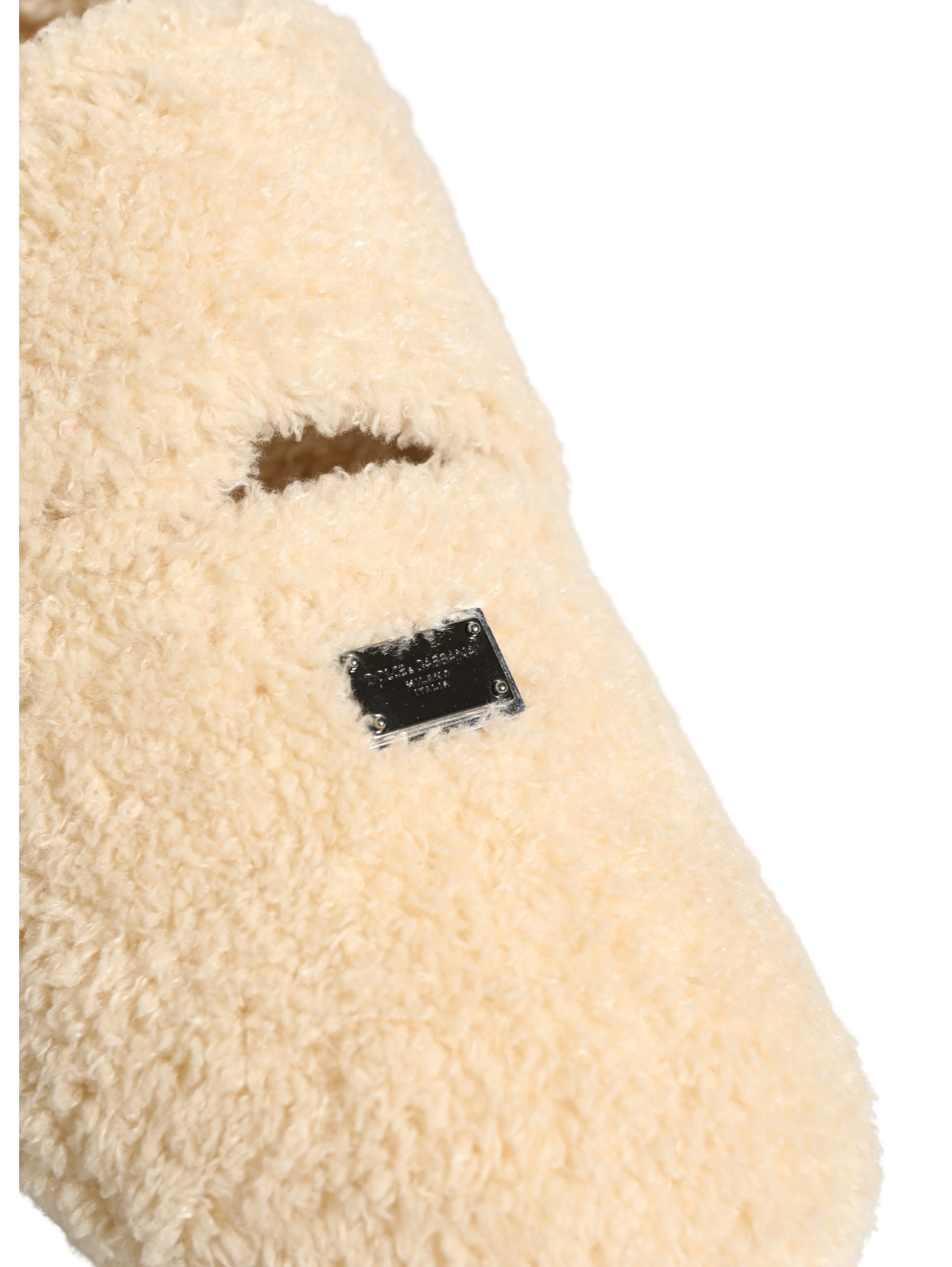 Beige Faux Fur Flats Men Slides Sandals Shoes