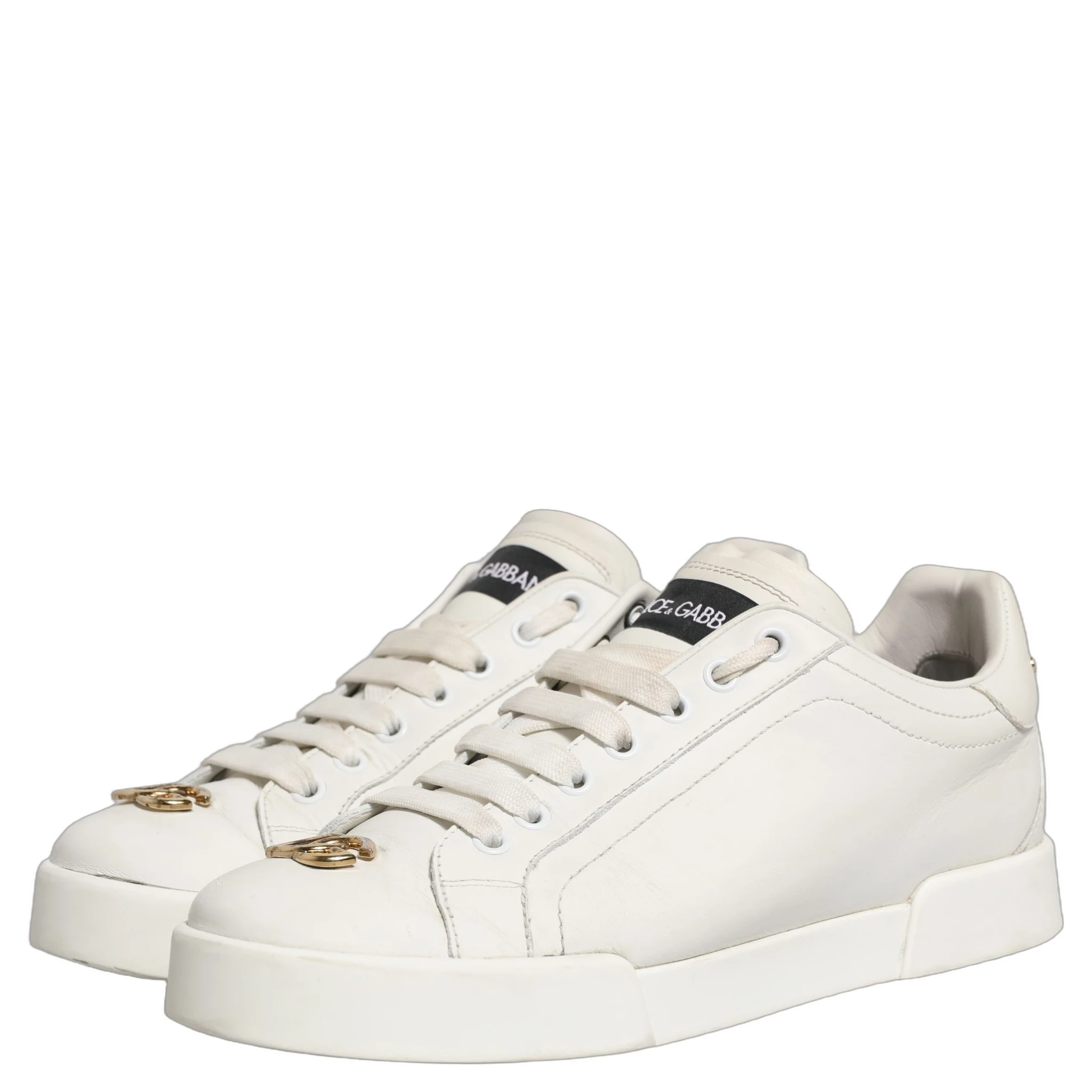 White Leather Logo Plaque Low Top Sneakers Shoes
