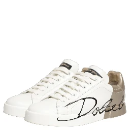 White Gold Low Top Leather Sneakers Shoes
