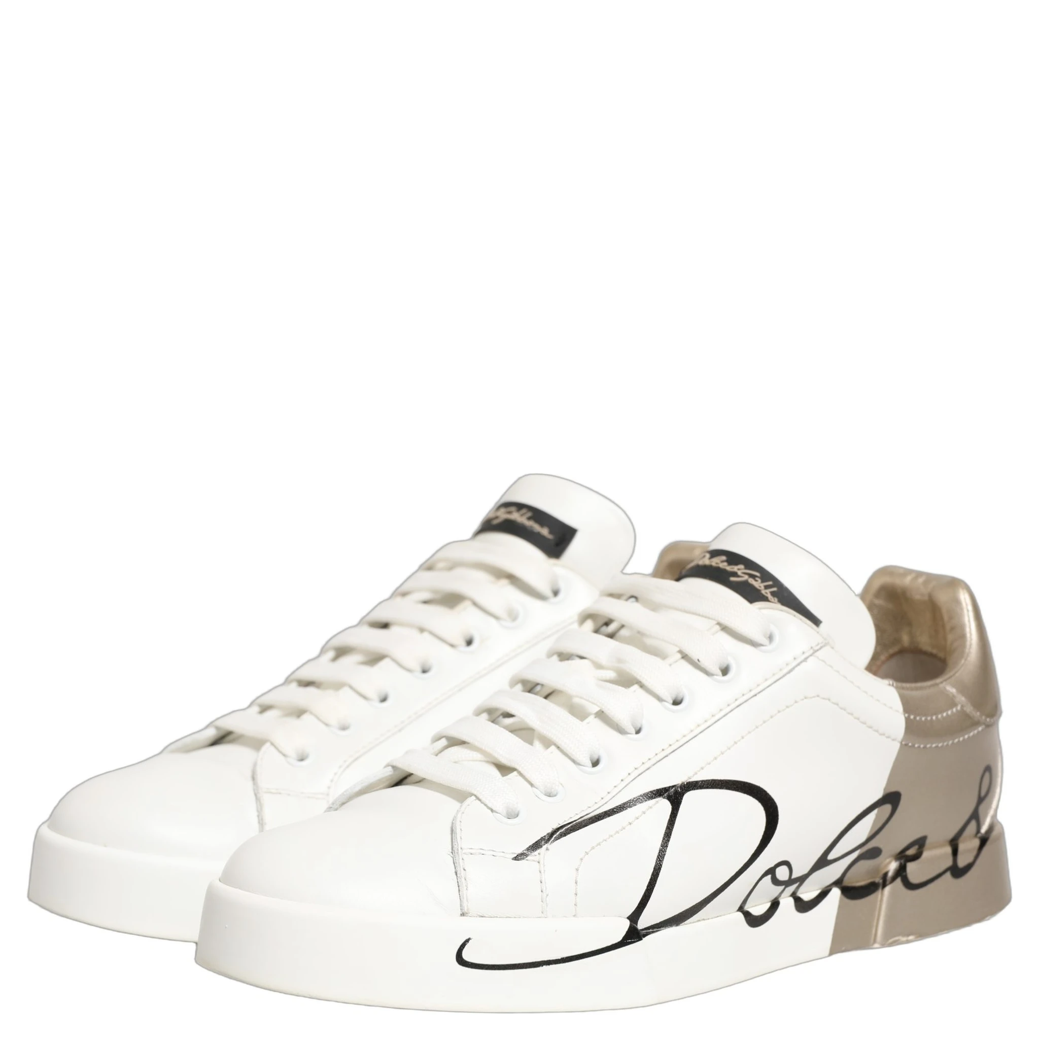 White Gold Low Top Leather Sneakers Shoes