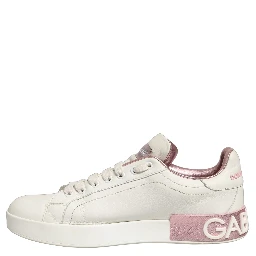 White Pink Leather Low Top Sneakers Shoes